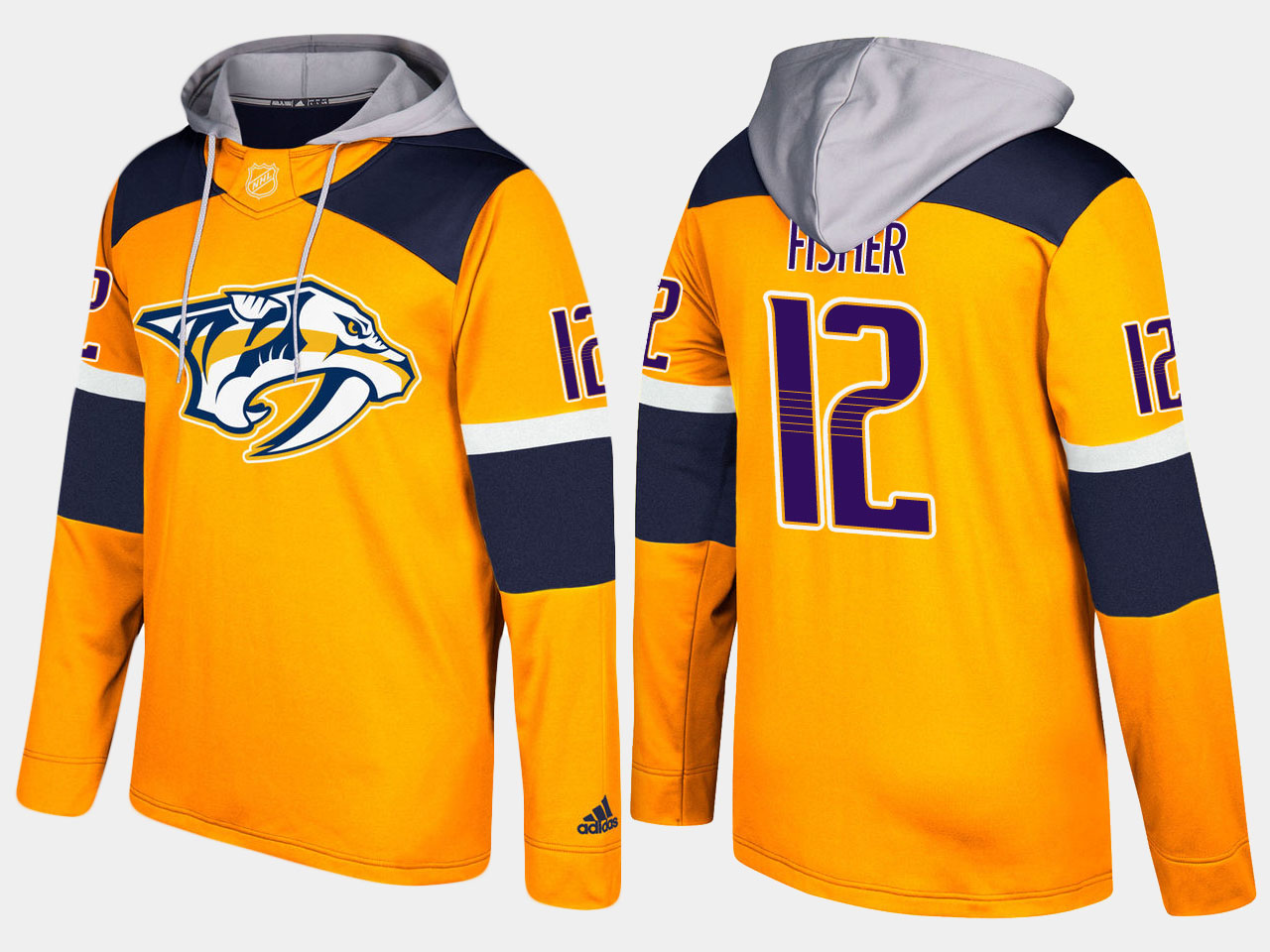 Men NHL Nashville predators retired #12 mike fisher yellow hoodie